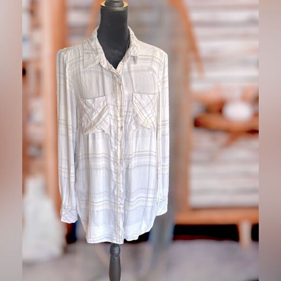 White House Black Market Button Down Top Size 12 - Picture 2 of 13